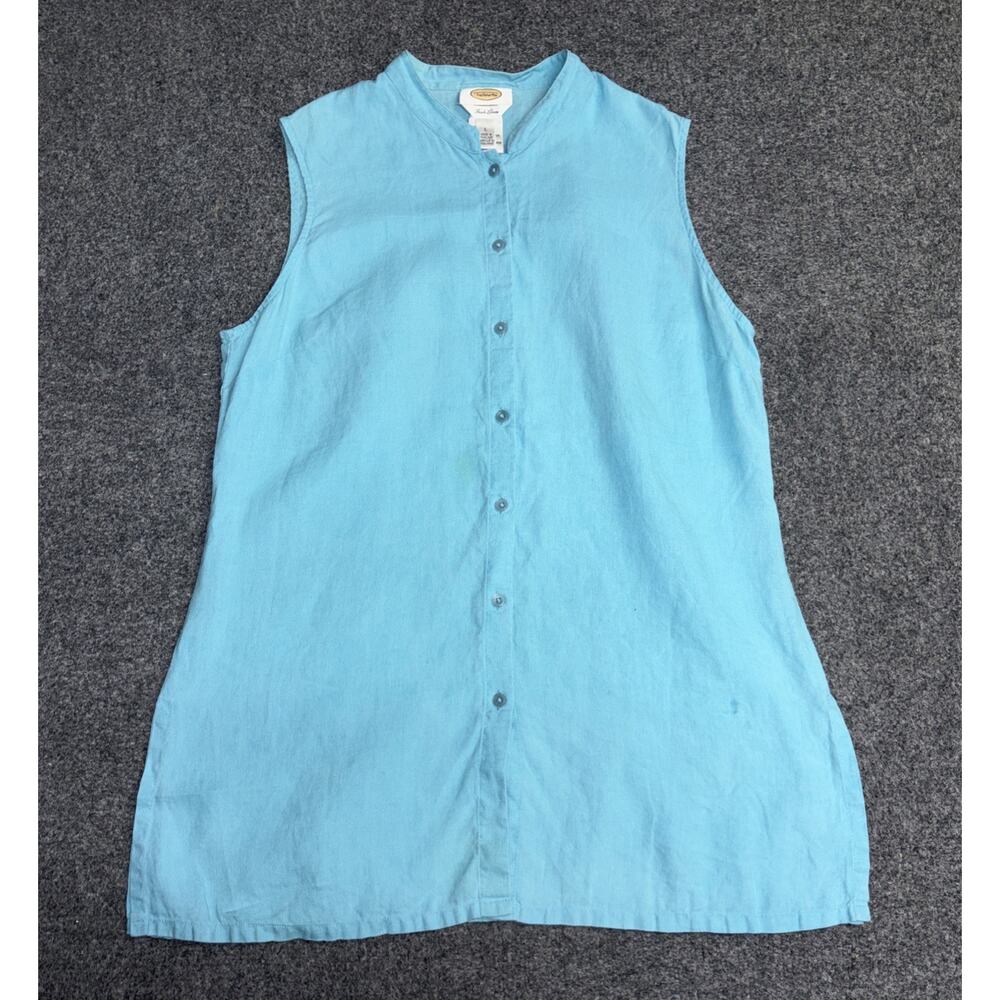 Talbots Women’s Large Aqua Blue 100 % Irish Linen Sleeveless Button Down Shirt L
